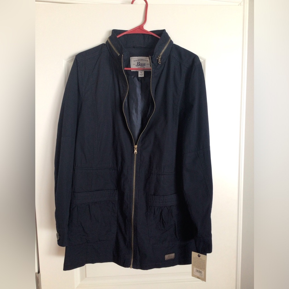 Bass Women’s Navy Lightweight Zip-Front Hooded Jacket